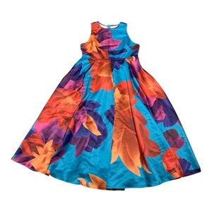Women's XL Sleeveless Pleated A-Line Party Evening Maxi Dress Floral Printed